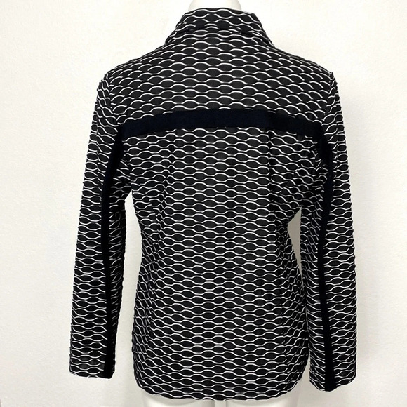 Chico's Black & White Academia Front Zip W/Pockets Textured Jacquard Jacket M - Picture 6 of 10